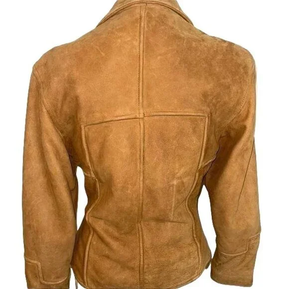 Beyond Sport California Moto Jacket Womens Small Leather Caramel Zip Sleeves - Picture 8 of 15